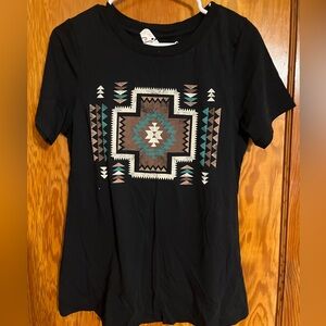 Black Geometric Print Women's Top